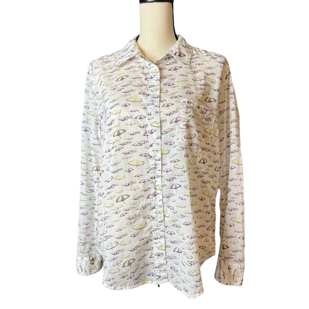 Ann Taylor Top Novelty Print Umbrellas Button Front Shirt Lightweight Size XL
